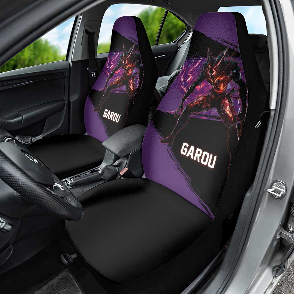 Garou One Punch Man Anime Purple and Black Theme Car Seat Cover with Hero and Monster Forms in Dynamic Battle Pose - The Mazicc