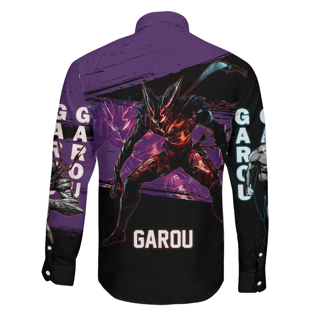 Garou One Punch Man Anime Purple and Black Theme Family Matching Tank Maxi Dress and Hawaiian Shirt with Hero and Monster Forms in Dynamic Battle Pose