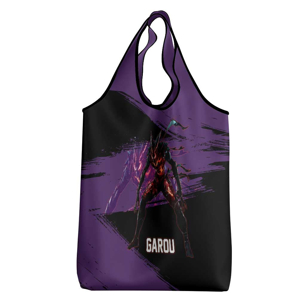 Garou One Punch Man Anime Purple and Black Theme Grocery Bag with Hero and Monster Forms in Dynamic Battle Pose - The Mazicc