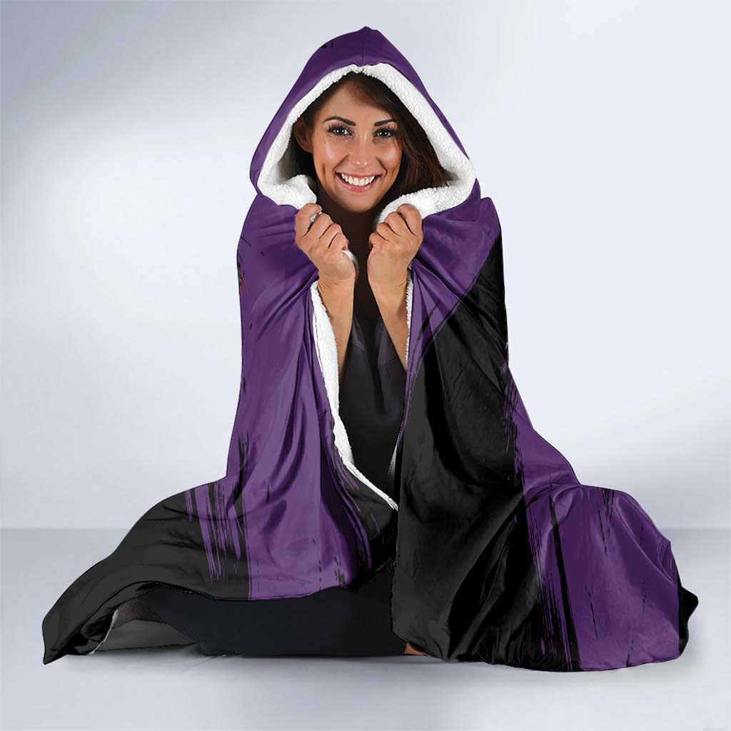 Garou One Punch Man Anime Purple and Black Theme Hooded Blanket with Hero and Monster Forms in Dynamic Battle Pose - The Mazicc