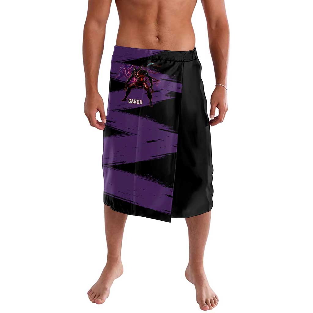 Garou One Punch Man Anime Purple and Black Theme Lavalava with Hero and Monster Forms in Dynamic Battle Pose - The Mazicc