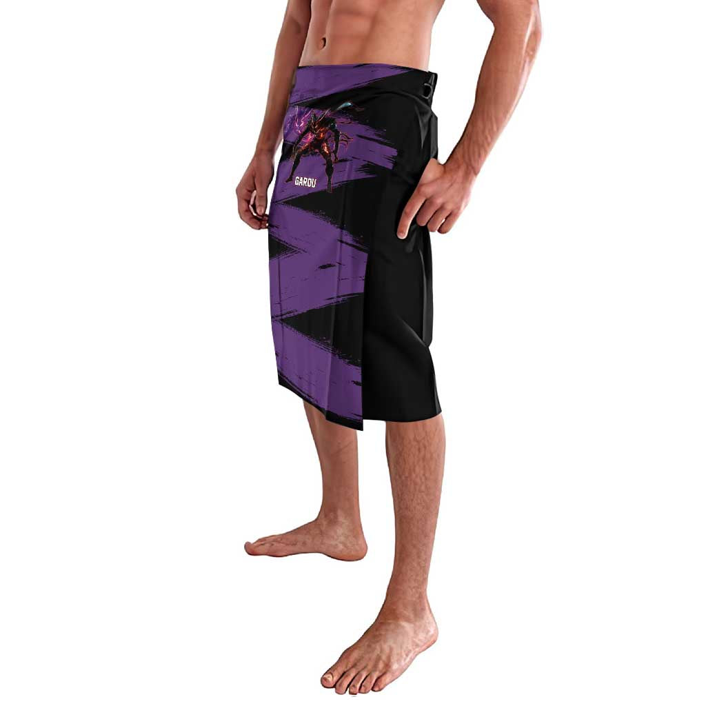 Garou One Punch Man Anime Purple and Black Theme Lavalava with Hero and Monster Forms in Dynamic Battle Pose - The Mazicc