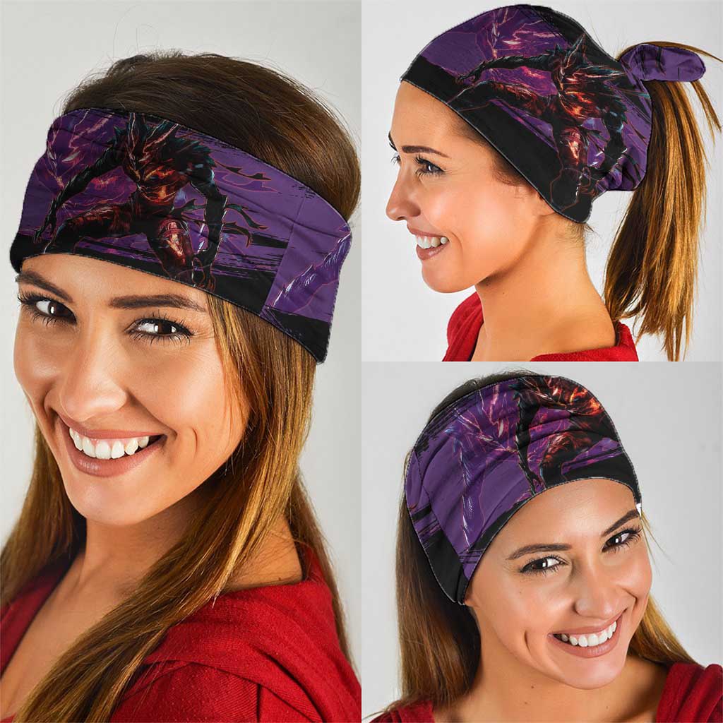 Garou One Punch Man Anime Purple and Black Theme Neck Gaiter with Hero and Monster Forms in Dynamic Battle Pose - The Mazicc