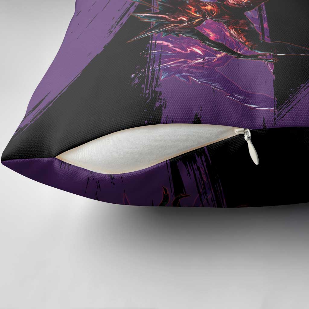 Garou One Punch Man Anime Purple and Black Theme Pillow Cover with Hero and Monster Forms in Dynamic Battle Pose - The Mazicc
