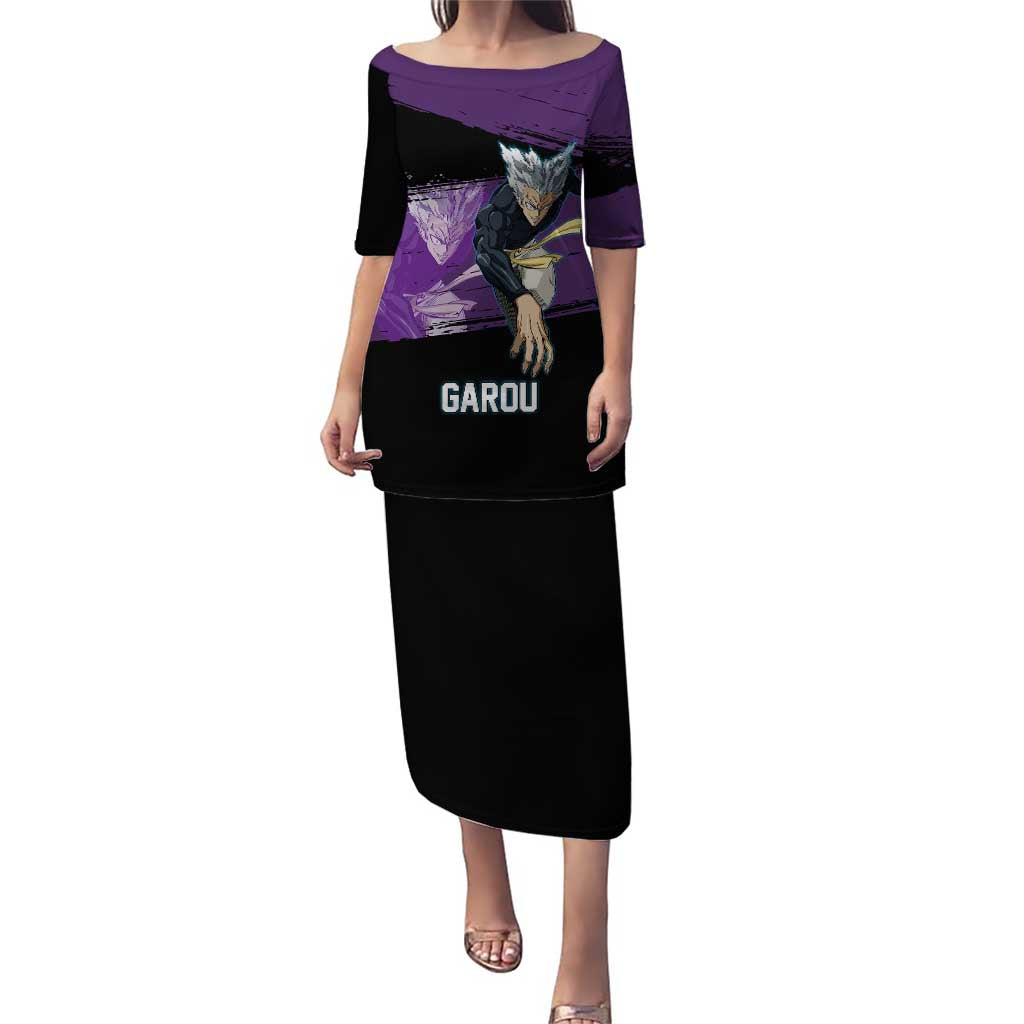Garou One Punch Man Anime Purple and Black Theme Puletasi with Hero and Monster Forms in Dynamic Battle Pose - The Mazicc