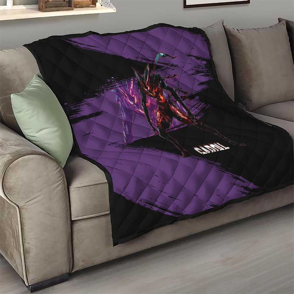 Garou One Punch Man Anime Purple and Black Theme Quilt with Hero and Monster Forms in Dynamic Battle Pose - The Mazicc