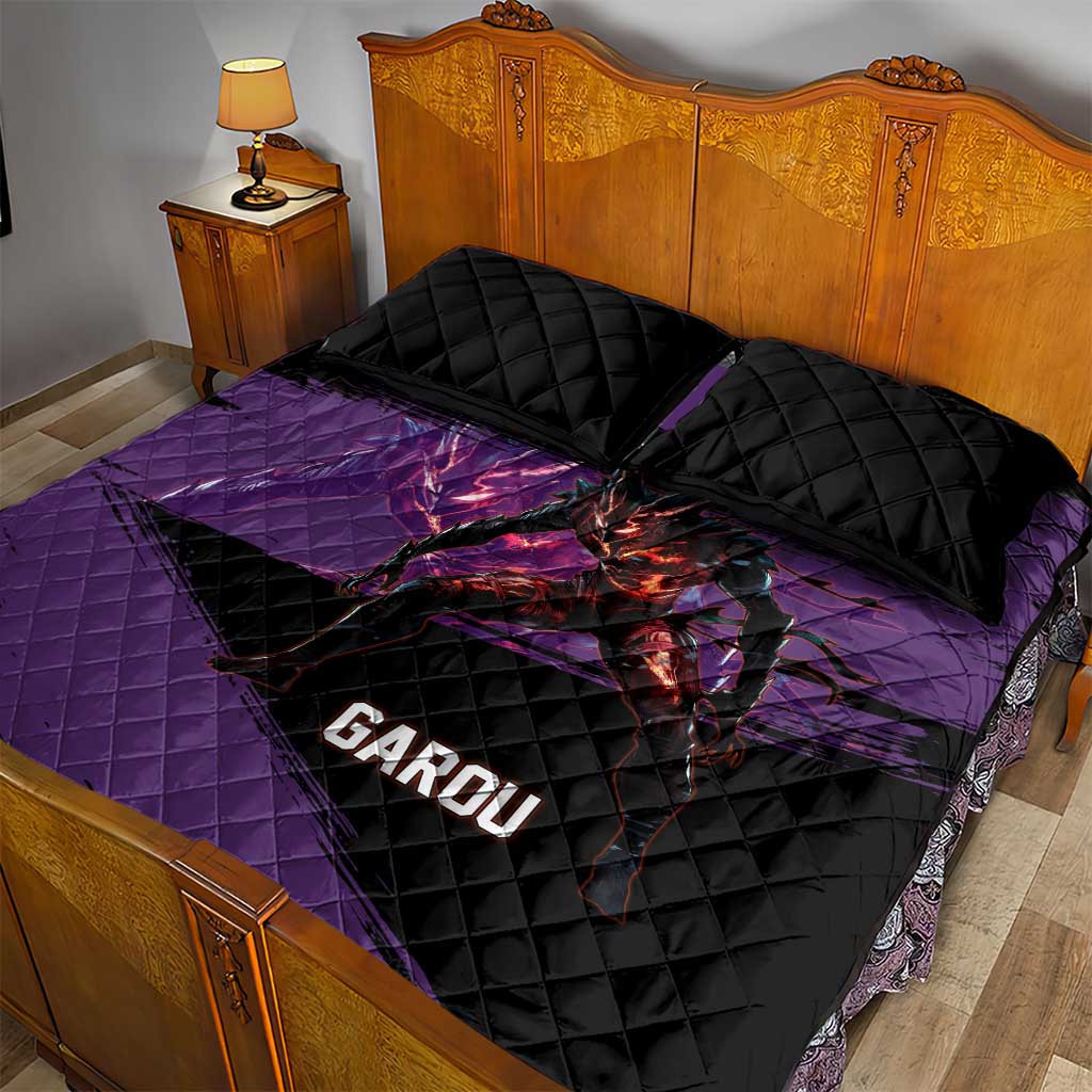 Garou One Punch Man Anime Purple and Black Theme Quilt Bed Set with Hero and Monster Forms in Dynamic Battle Pose - The Mazicc