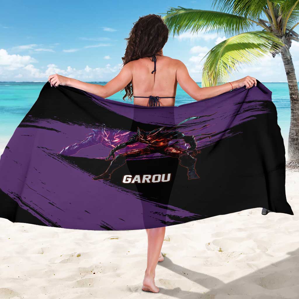 Garou One Punch Man Anime Purple and Black Theme Sarong with Hero and Monster Forms in Dynamic Battle Pose - The Mazicc