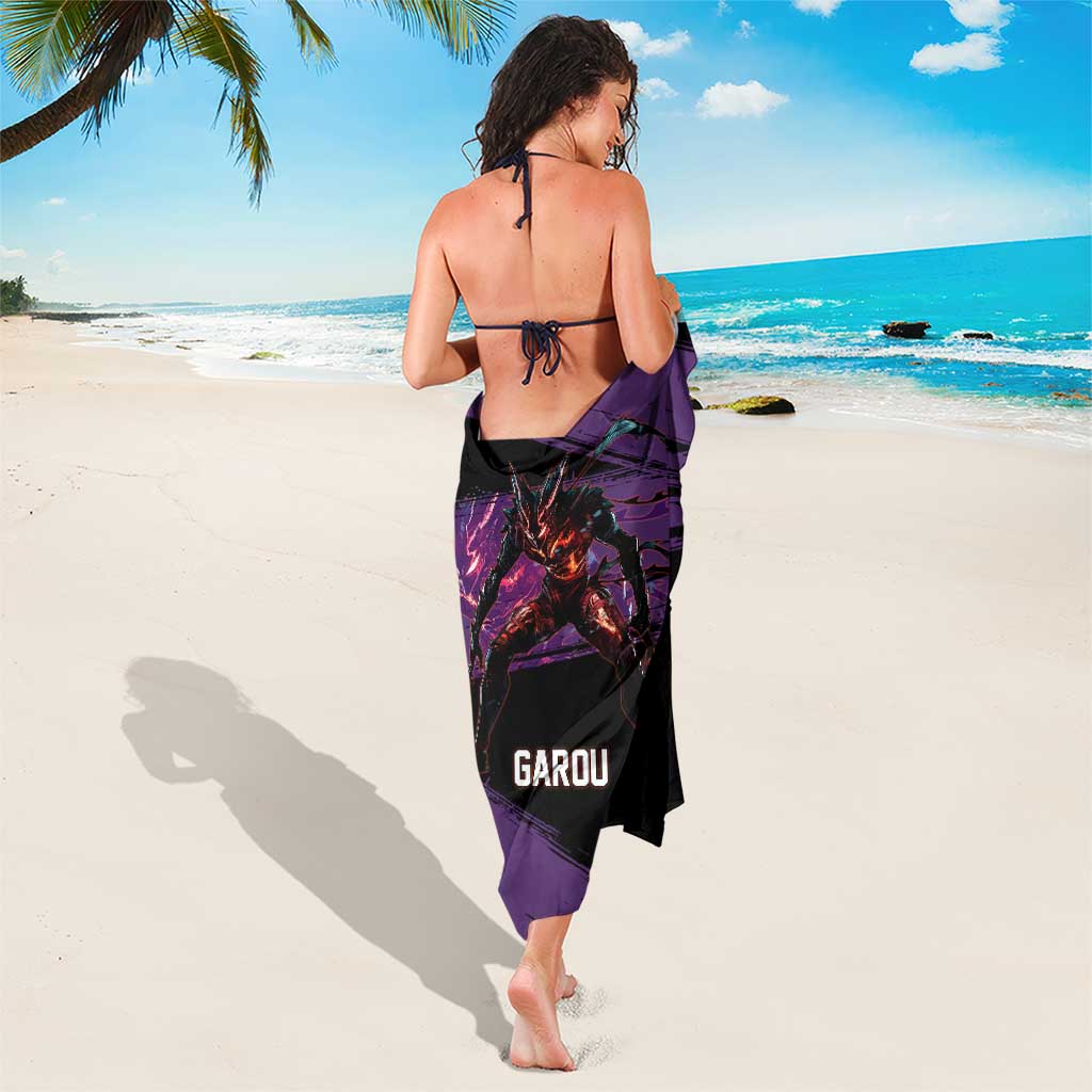 Garou One Punch Man Anime Purple and Black Theme Sarong with Hero and Monster Forms in Dynamic Battle Pose - The Mazicc
