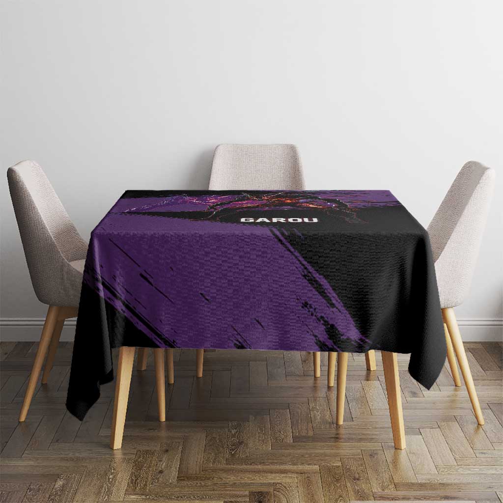 Garou One Punch Man Anime Purple and Black Theme Tablecloth with Hero and Monster Forms in Dynamic Battle Pose - The Mazicc