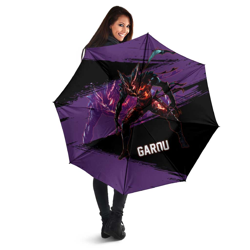 Garou One Punch Man Anime Purple and Black Theme Umbrella with Hero and Monster Forms in Dynamic Battle Pose - The Mazicc