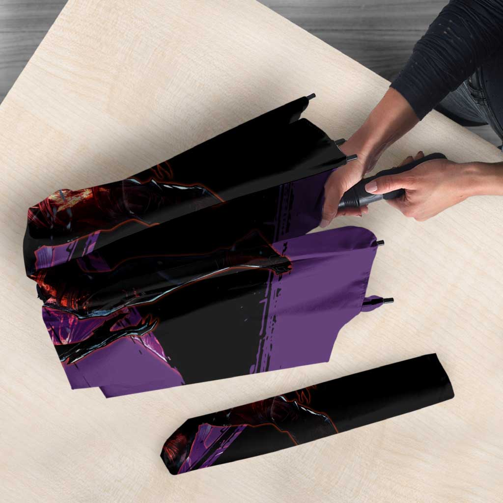 Garou One Punch Man Anime Purple and Black Theme Umbrella with Hero and Monster Forms in Dynamic Battle Pose - The Mazicc