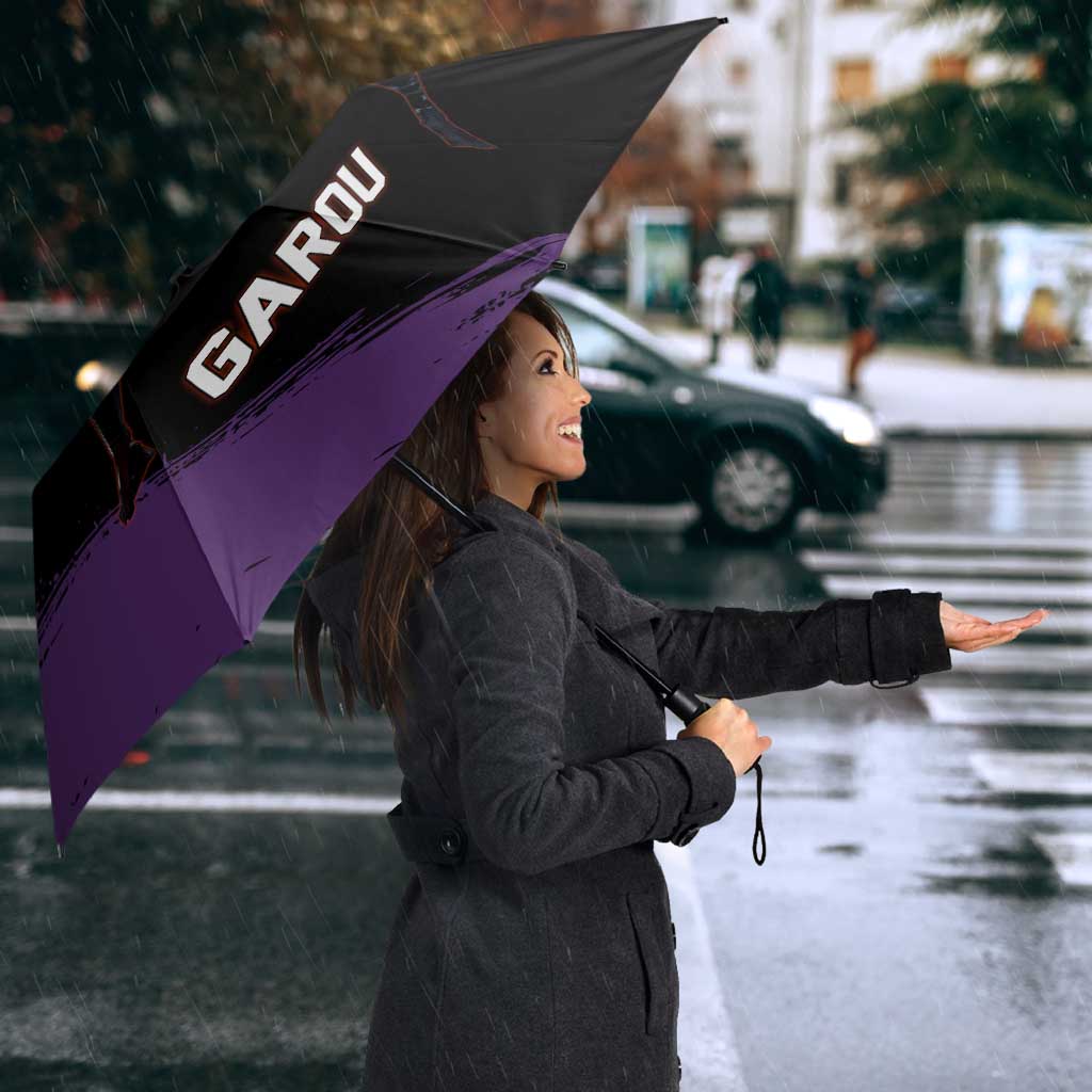 Garou One Punch Man Anime Purple and Black Theme Umbrella with Hero and Monster Forms in Dynamic Battle Pose - The Mazicc