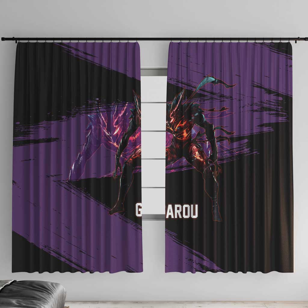 Garou One Punch Man Anime Purple and Black Theme Window Curtain with Hero and Monster Forms in Dynamic Battle Pose - The Mazicc
