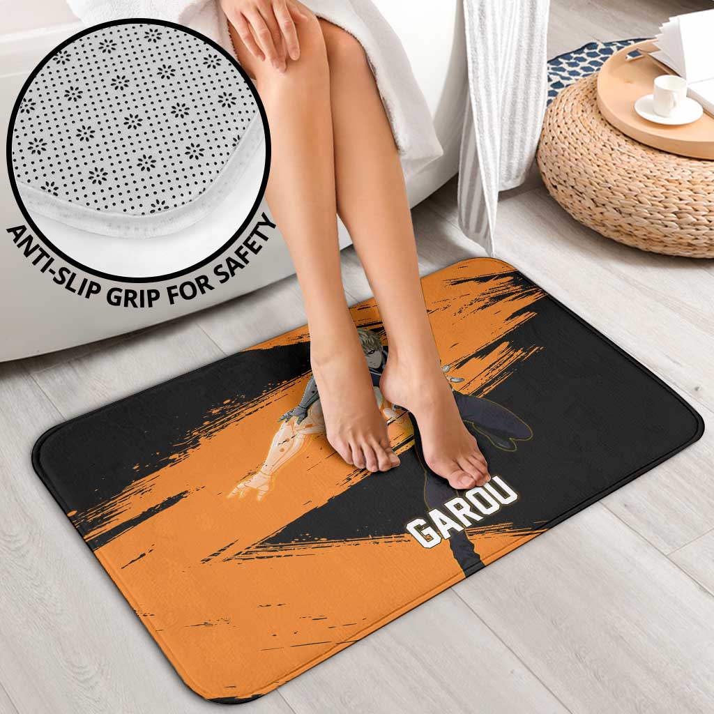 Genos One Punch Man Anime Orange and Black Theme Bathroom Set with Cyborg Arm Blast and Intense Action Pose - The Mazicc