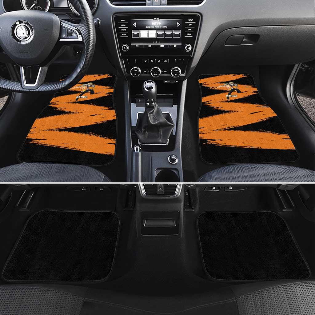 Genos One Punch Man Anime Orange and Black Theme Car Mats with Cyborg Arm Blast and Intense Action Pose - The Mazicc