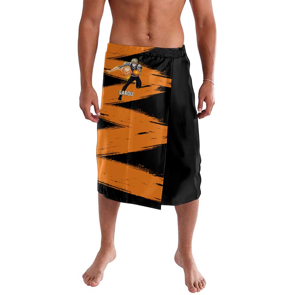 Genos One Punch Man Anime Orange and Black Theme Lavalava with Cyborg Arm Blast and Intense Action Pose - The Mazicc