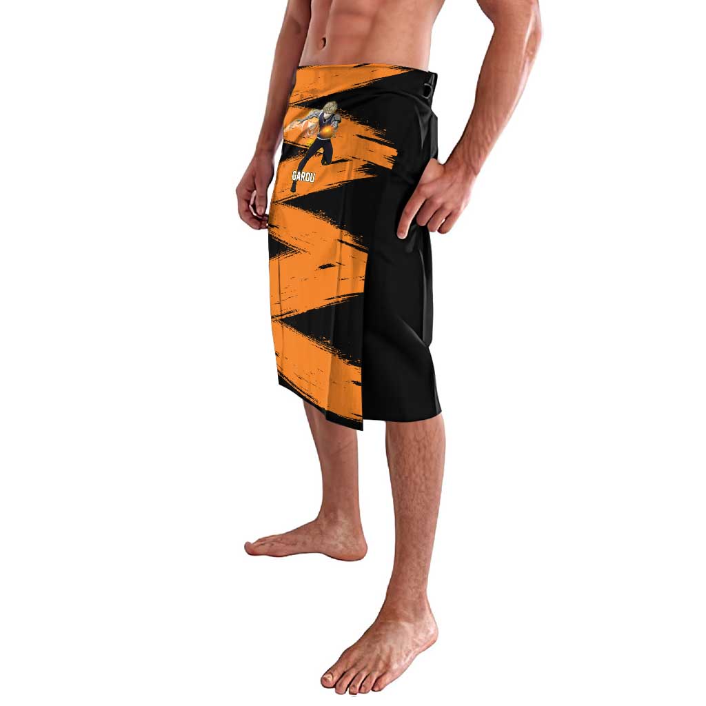 Genos One Punch Man Anime Orange and Black Theme Lavalava with Cyborg Arm Blast and Intense Action Pose - The Mazicc