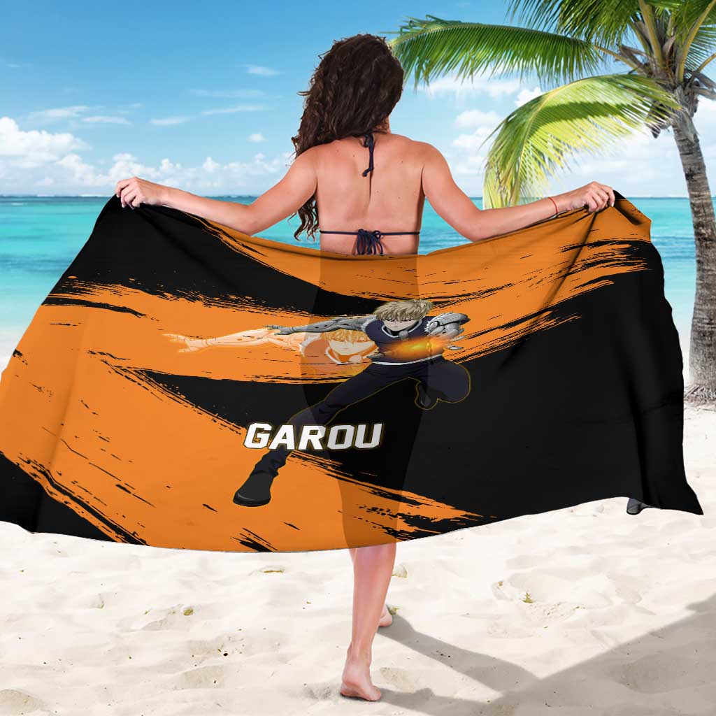 Genos One Punch Man Anime Orange and Black Theme Sarong with Cyborg Arm Blast and Intense Action Pose - The Mazicc