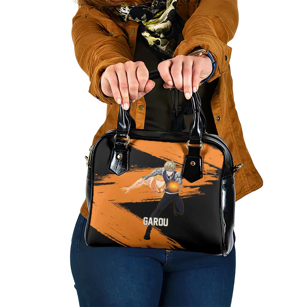 Genos One Punch Man Anime Orange and Black Theme Shoulder Handbag with Cyborg Arm Blast and Intense Action Pose - The Mazicc