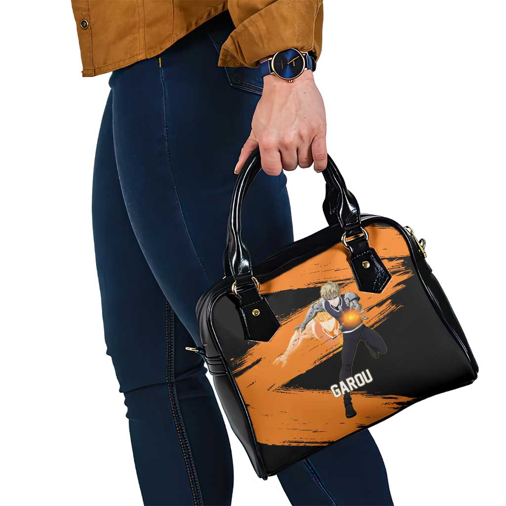 Genos One Punch Man Anime Orange and Black Theme Shoulder Handbag with Cyborg Arm Blast and Intense Action Pose - The Mazicc