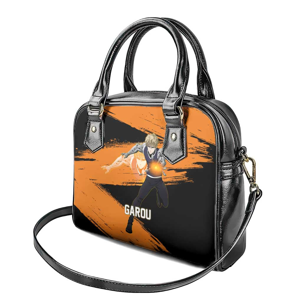 Genos One Punch Man Anime Orange and Black Theme Shoulder Handbag with Cyborg Arm Blast and Intense Action Pose - The Mazicc