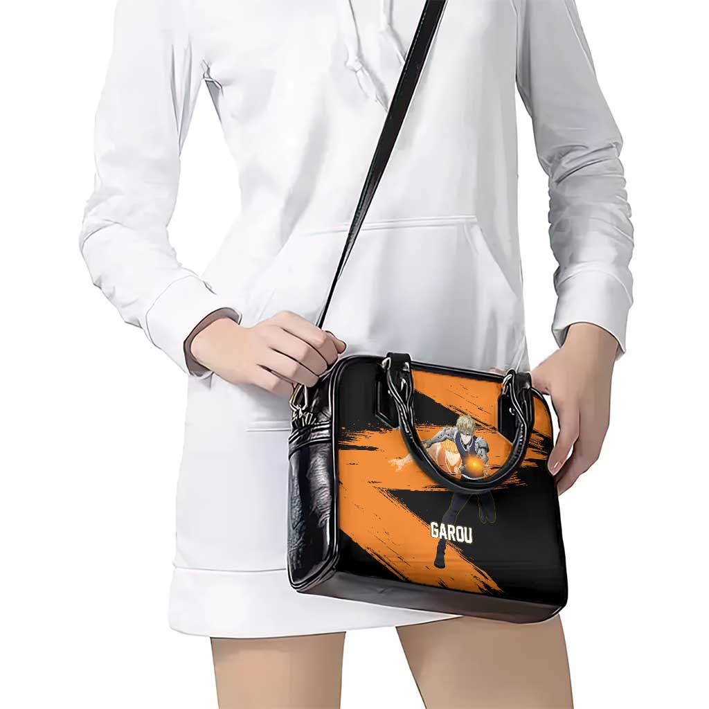 Genos One Punch Man Anime Orange and Black Theme Shoulder Handbag with Cyborg Arm Blast and Intense Action Pose - The Mazicc