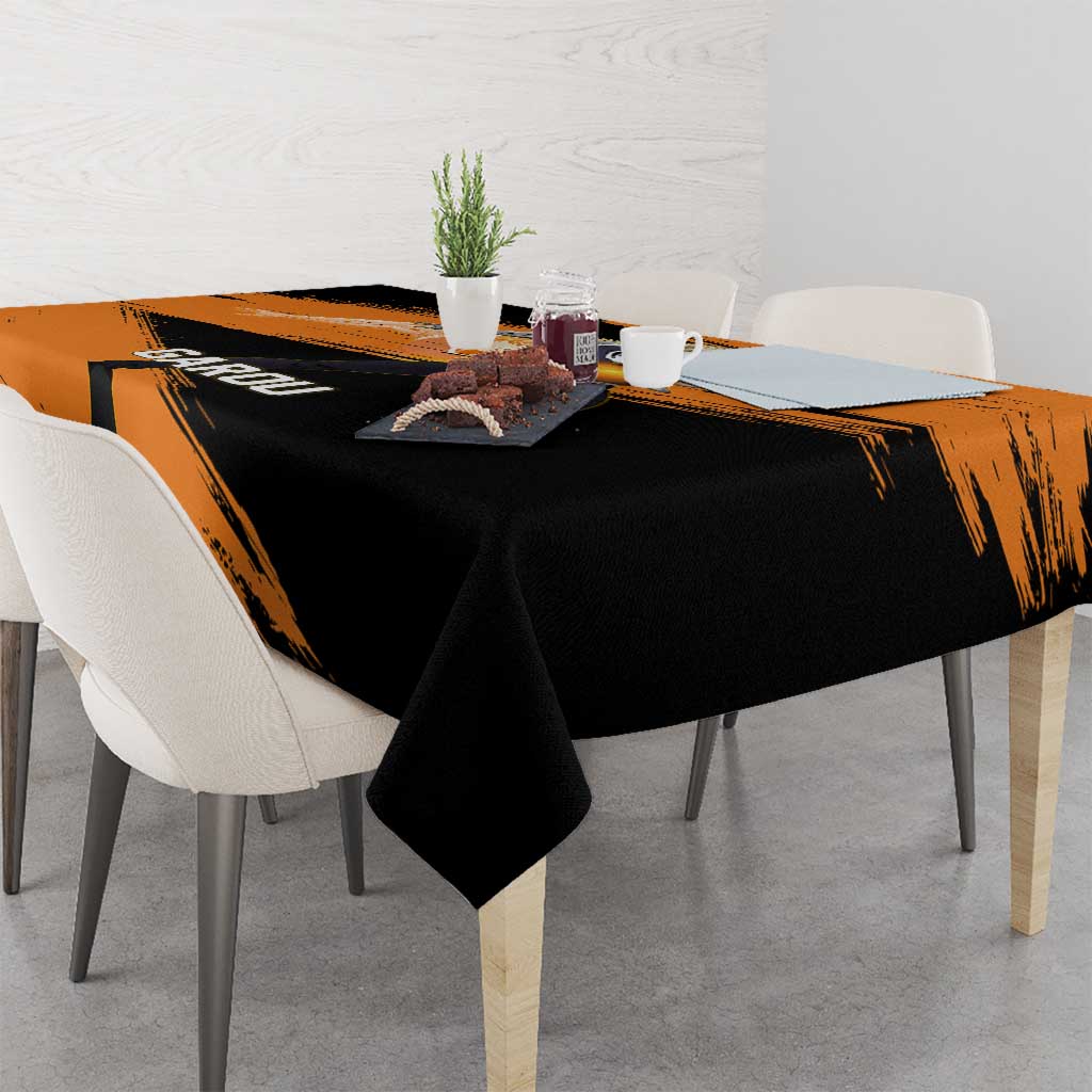 Genos One Punch Man Anime Orange and Black Theme Tablecloth with Cyborg Arm Blast and Intense Action Pose - The Mazicc