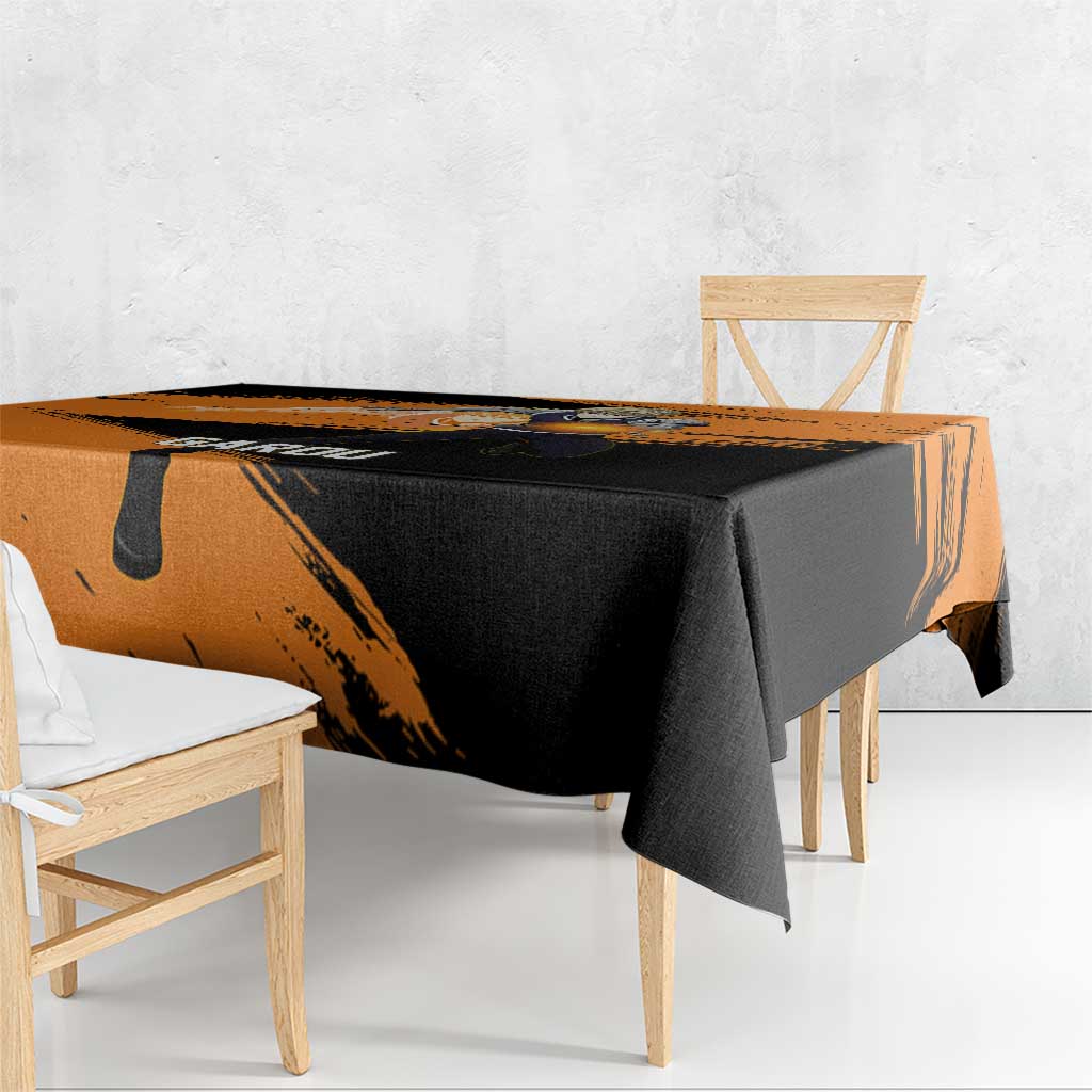 Genos One Punch Man Anime Orange and Black Theme Tablecloth with Cyborg Arm Blast and Intense Action Pose - The Mazicc