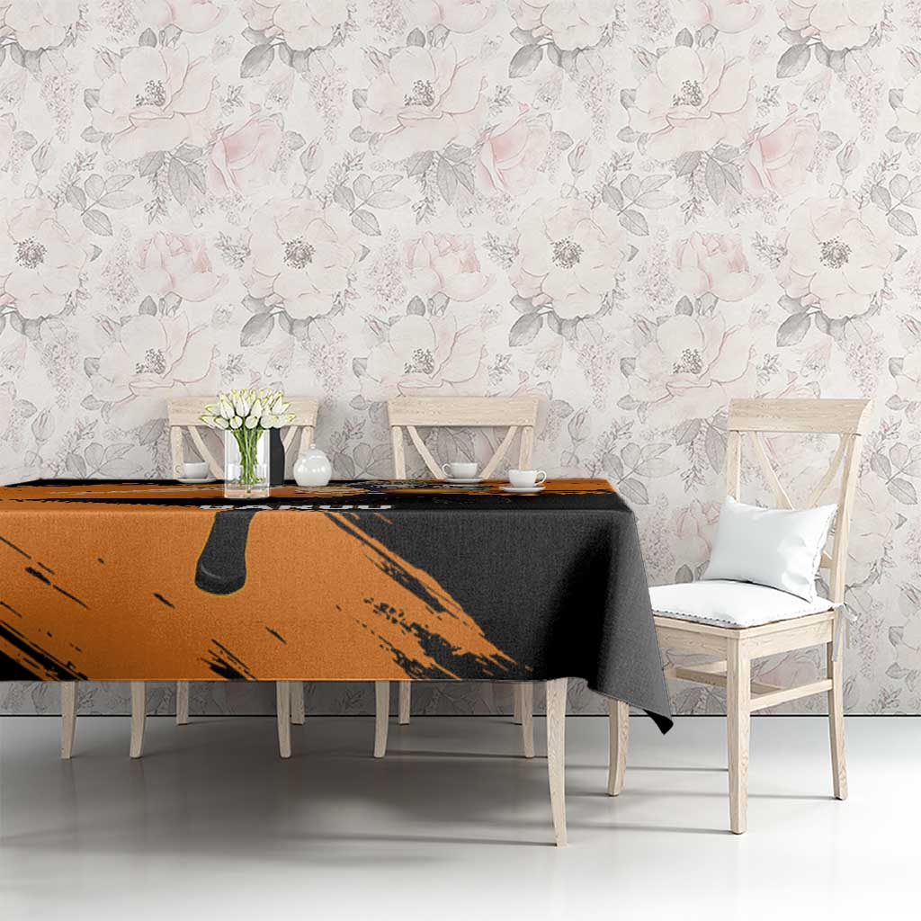 Genos One Punch Man Anime Orange and Black Theme Tablecloth with Cyborg Arm Blast and Intense Action Pose - The Mazicc