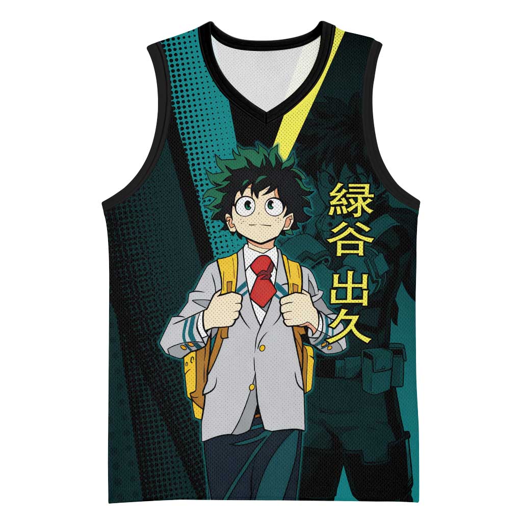 Izuku Midoriya Transformation Basketball Jersey Japanese Comic Book Style