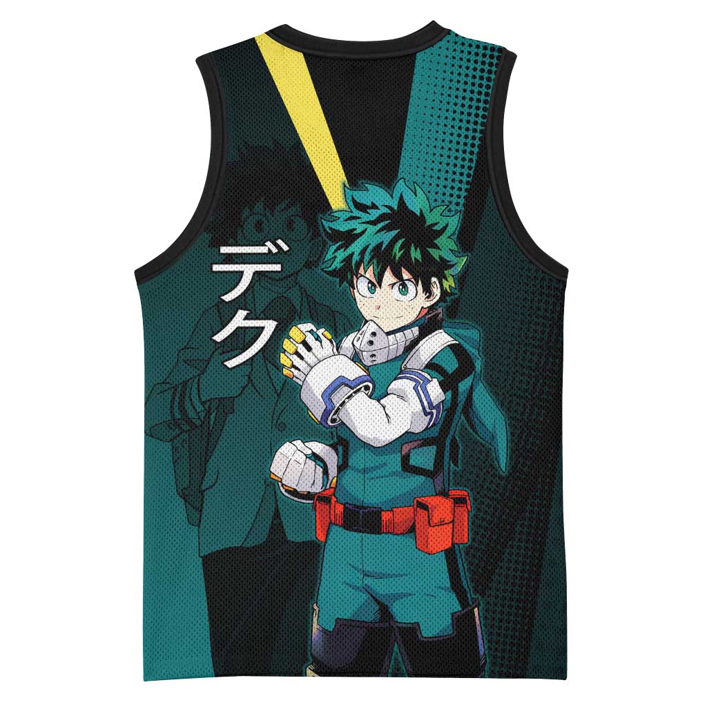 Izuku Midoriya Transformation Basketball Jersey Japanese Comic Book Style