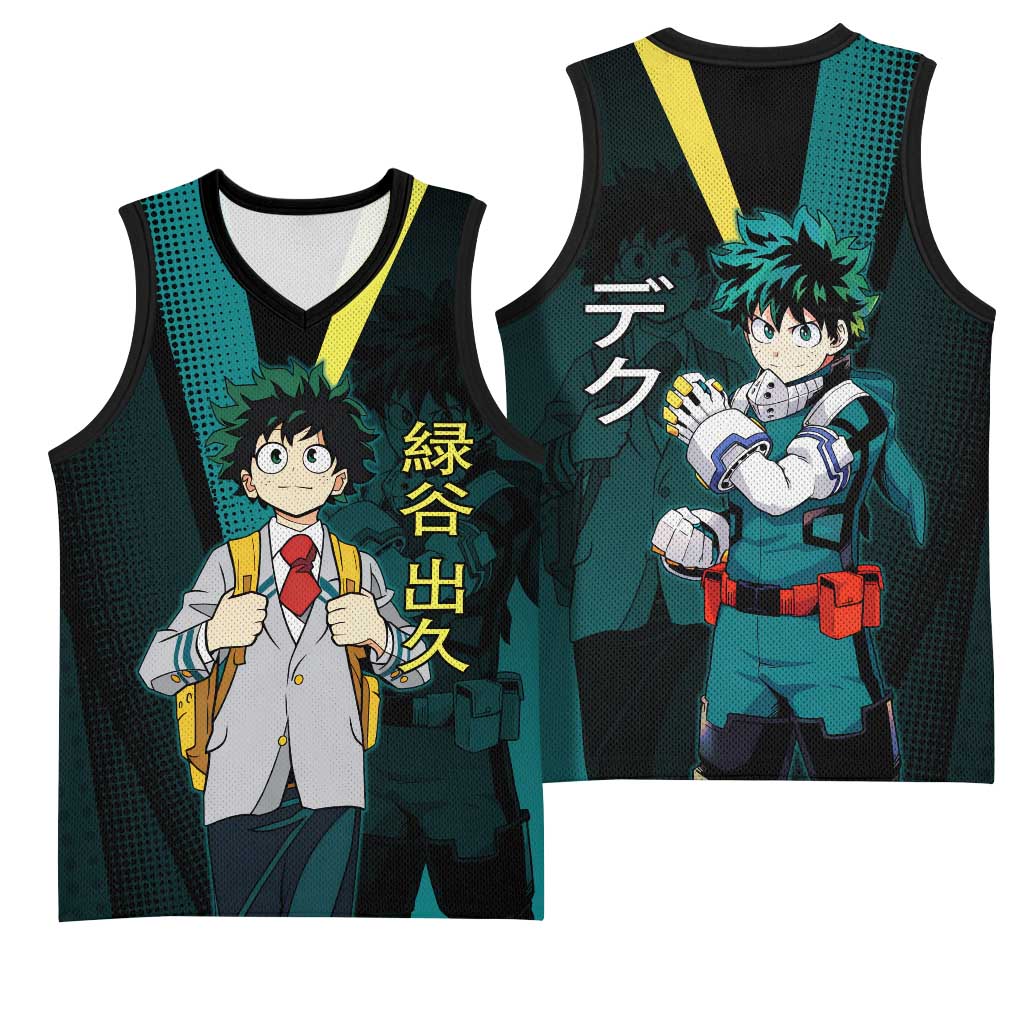 Izuku Midoriya Transformation Basketball Jersey Japanese Comic Book Style