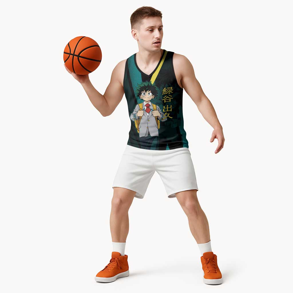 Izuku Midoriya Transformation Basketball Jersey Japanese Comic Book Style