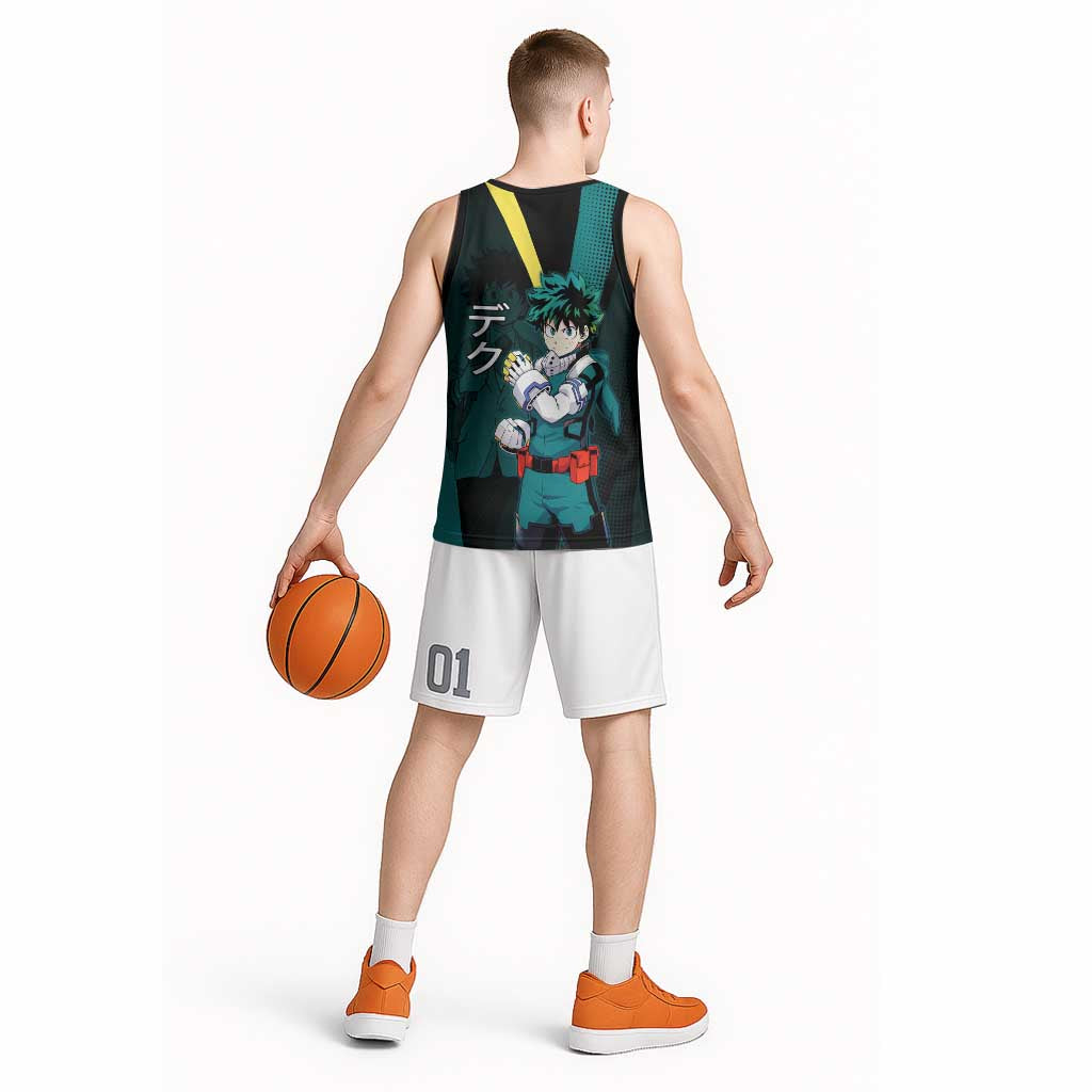 Izuku Midoriya Transformation Basketball Jersey Japanese Comic Book Style