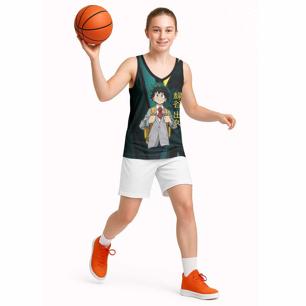 Izuku Midoriya Transformation Basketball Jersey Japanese Comic Book Style