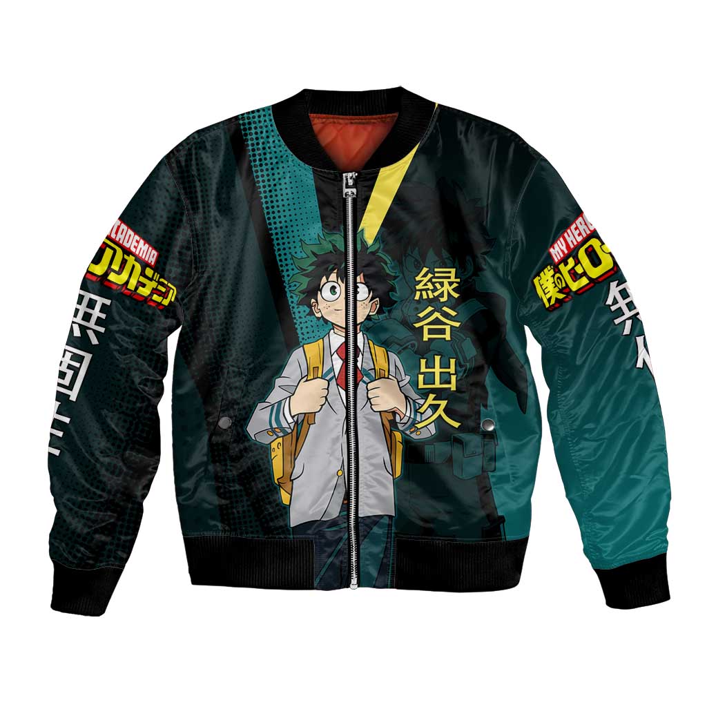 Izuku Midoriya Transformation Bomber Jacket Japanese Comic Book Style
