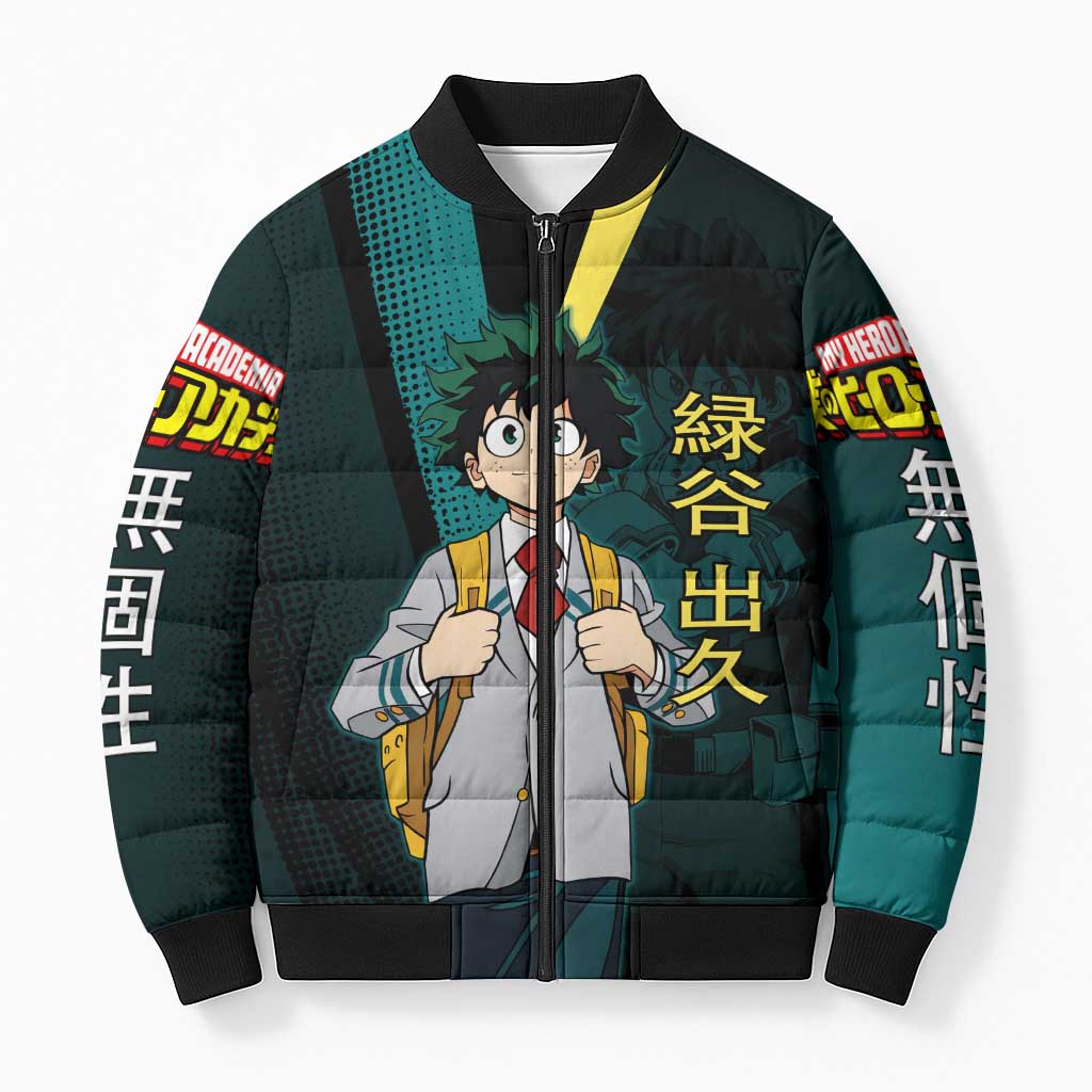 Izuku Midoriya Transformation Bomber Puffer Jacket Japanese Comic Book Style