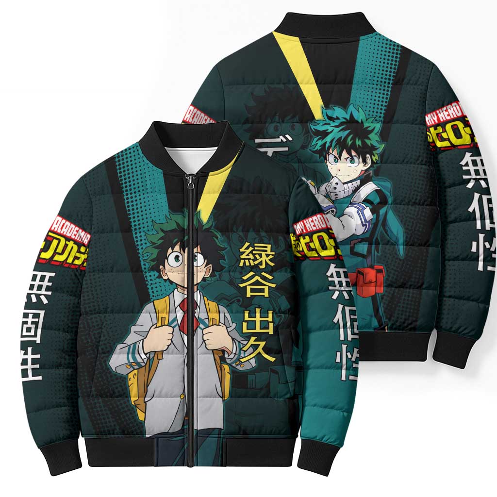 Izuku Midoriya Transformation Bomber Puffer Jacket Japanese Comic Book Style