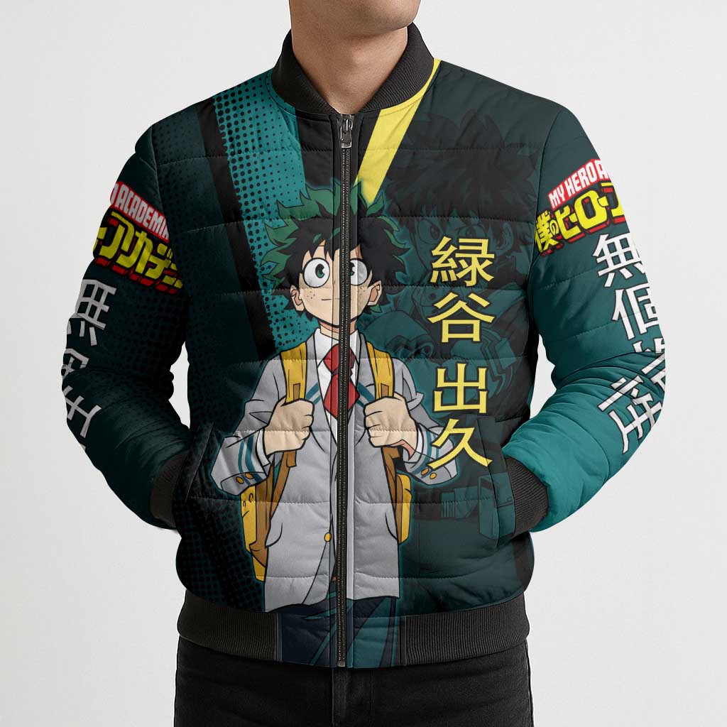 Izuku Midoriya Transformation Bomber Puffer Jacket Japanese Comic Book Style
