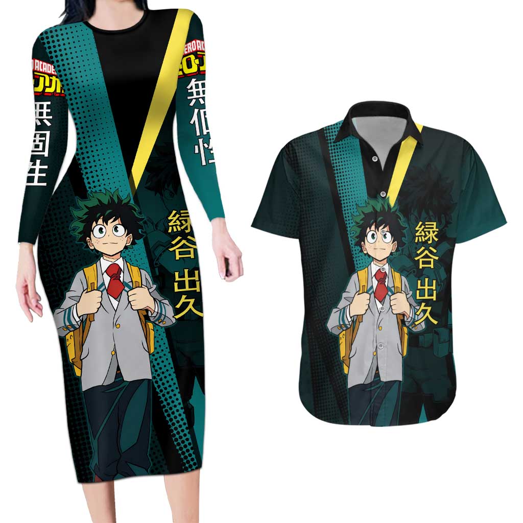 Izuku Midoriya Transformation Couples Matching Long Sleeve Bodycon Dress and Hawaiian Shirt Japanese Comic Book Style