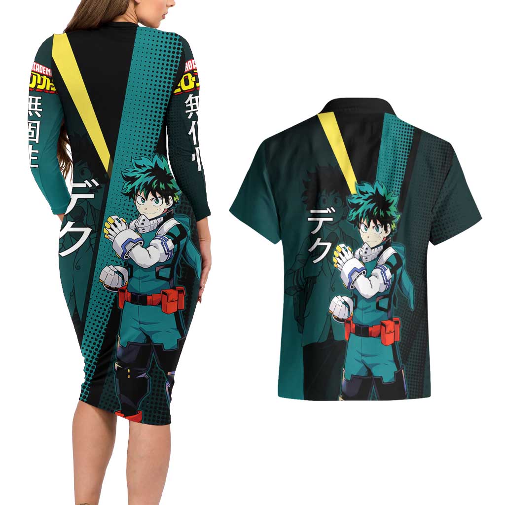 Izuku Midoriya Transformation Couples Matching Long Sleeve Bodycon Dress and Hawaiian Shirt Japanese Comic Book Style