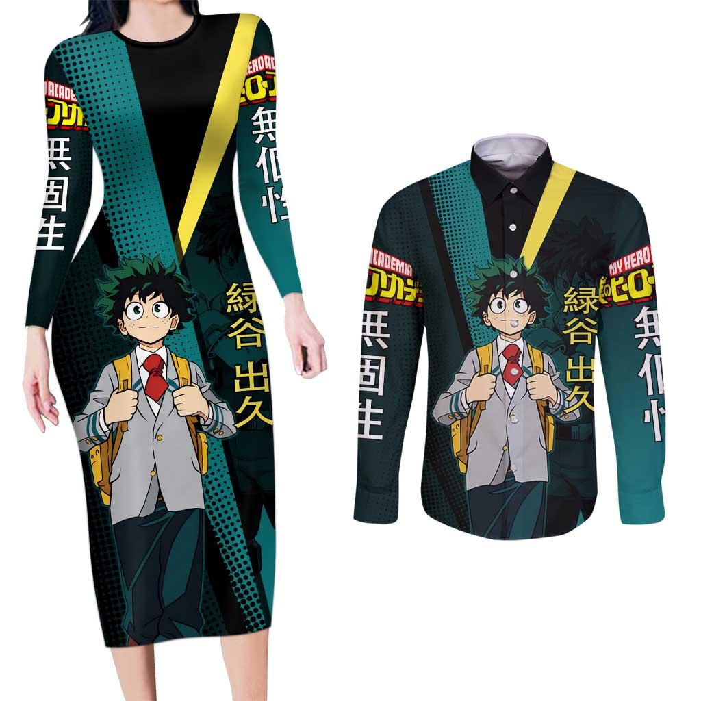 Izuku Midoriya Transformation Couples Matching Long Sleeve Bodycon Dress and Long Sleeve Button Shirt Japanese Comic Book Style