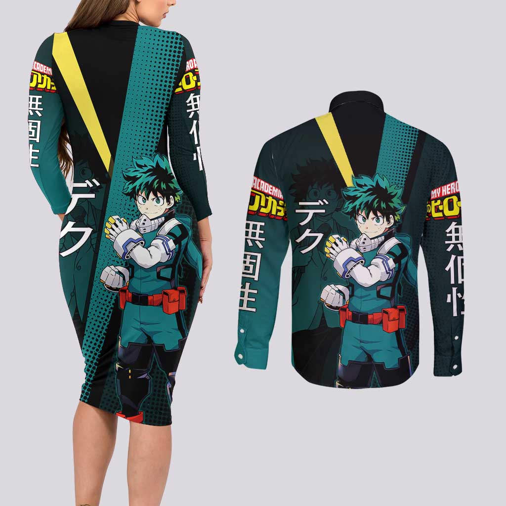 Izuku Midoriya Transformation Couples Matching Long Sleeve Bodycon Dress and Long Sleeve Button Shirt Japanese Comic Book Style