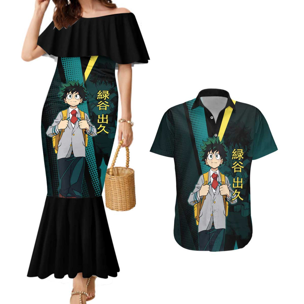 Izuku Midoriya Transformation Couples Matching Mermaid Dress and Hawaiian Shirt Japanese Comic Book Style
