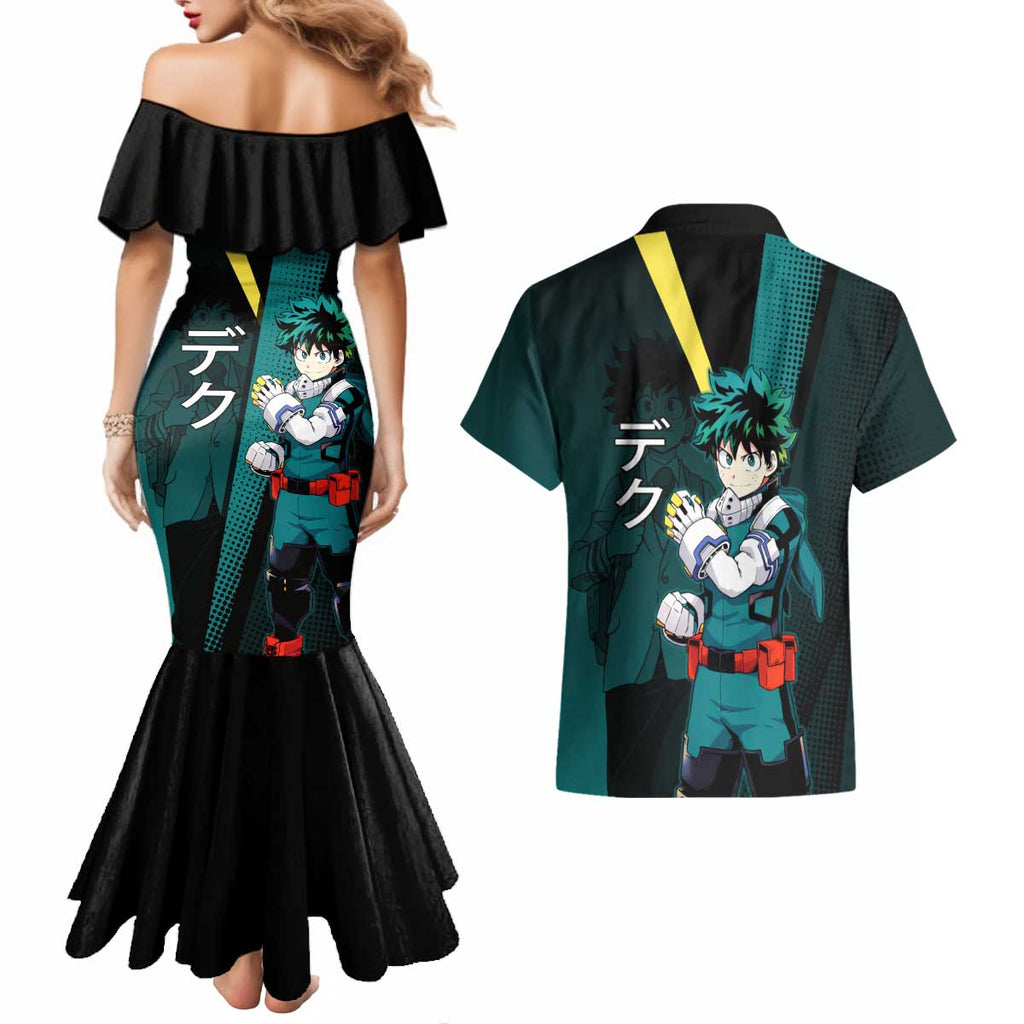 Izuku Midoriya Transformation Couples Matching Mermaid Dress and Hawaiian Shirt Japanese Comic Book Style
