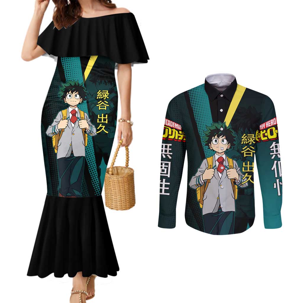 Izuku Midoriya Transformation Couples Matching Mermaid Dress and Long Sleeve Button Shirt Japanese Comic Book Style