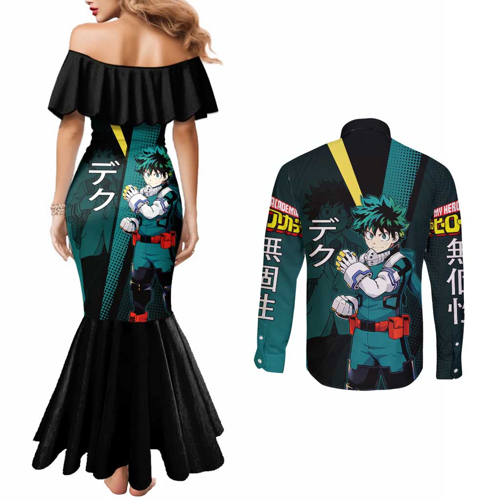 Izuku Midoriya Transformation Couples Matching Mermaid Dress and Long Sleeve Button Shirt Japanese Comic Book Style