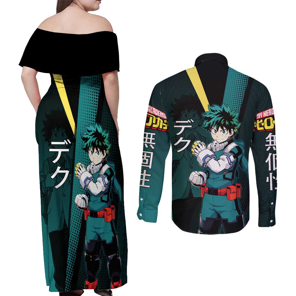 Izuku Midoriya Transformation Couples Matching Off Shoulder Maxi Dress and Long Sleeve Button Shirt Japanese Comic Book Style