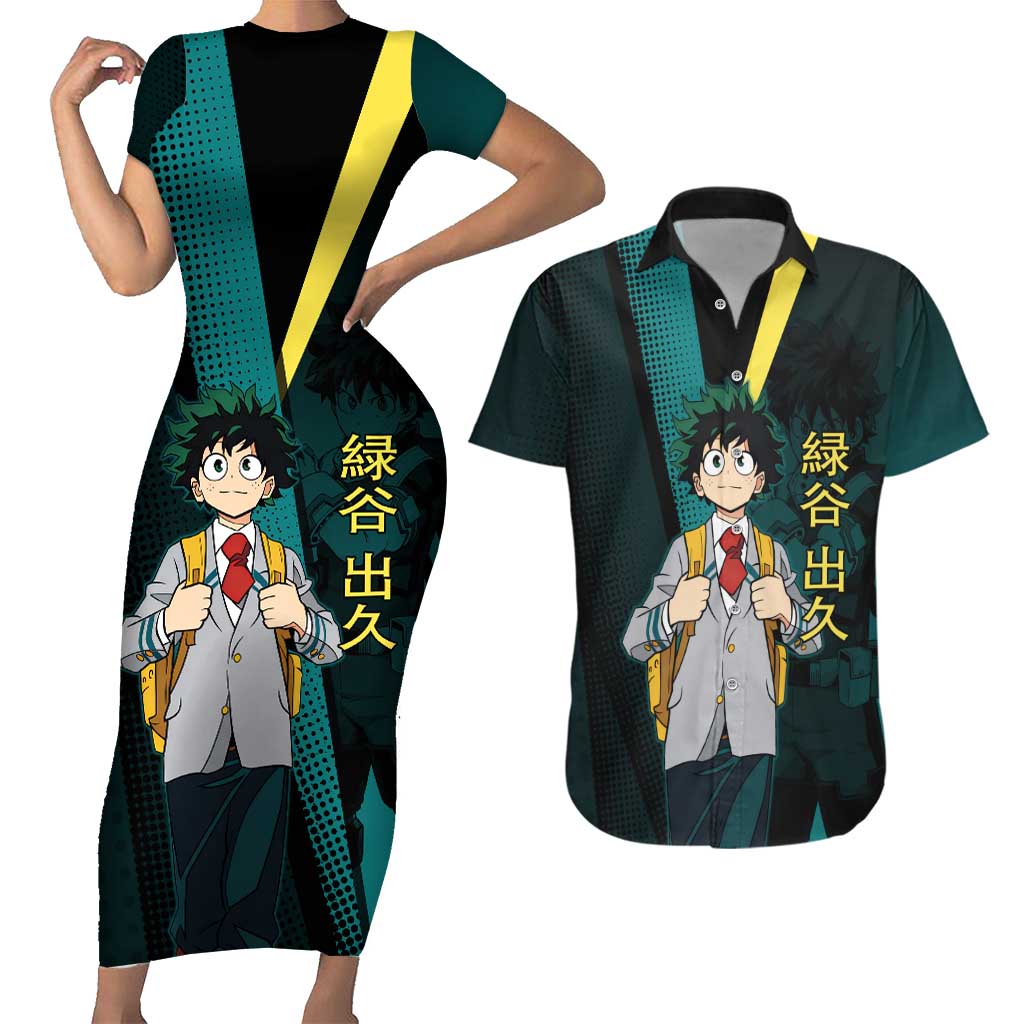Izuku Midoriya Transformation Couples Matching Short Sleeve Bodycon Dress and Hawaiian Shirt Japanese Comic Book Style